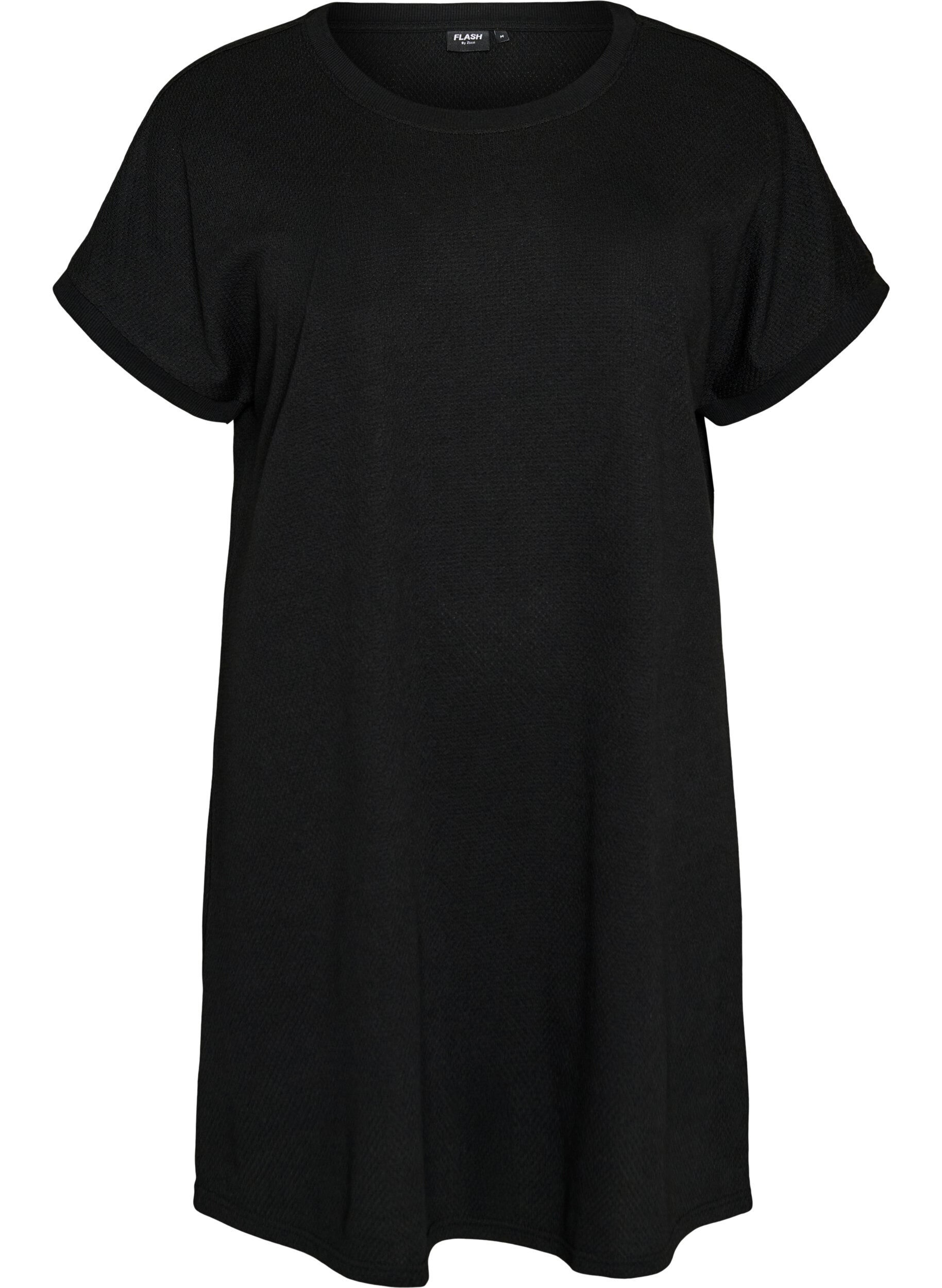 Zizzi Robe courte en jersey textur&eacute; &agrave; col rond, Noir, Packshot image number 0