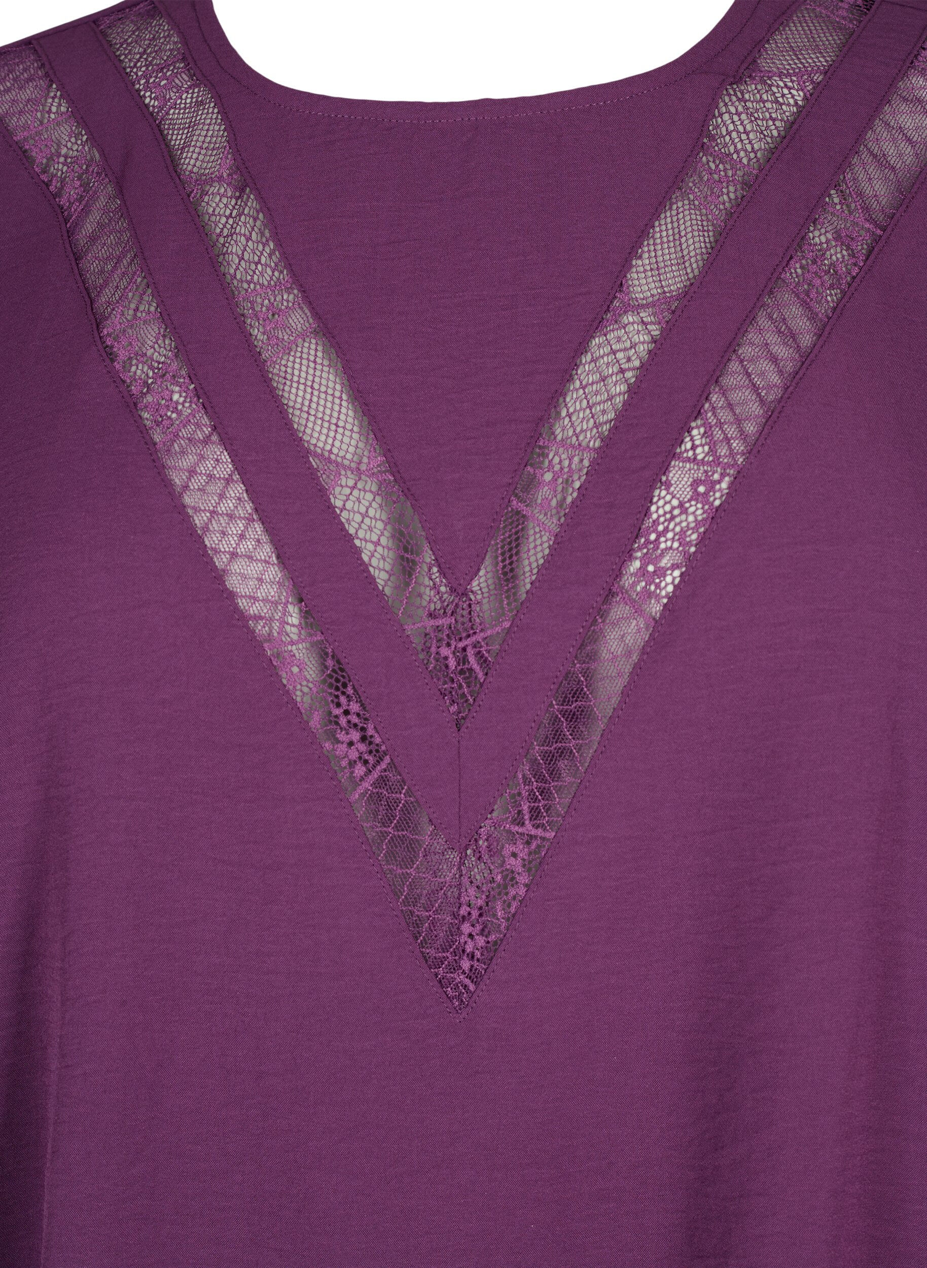 Zizzi  Langarm-Bluse mit Spitze, Deep Purple, Packshot image number 2