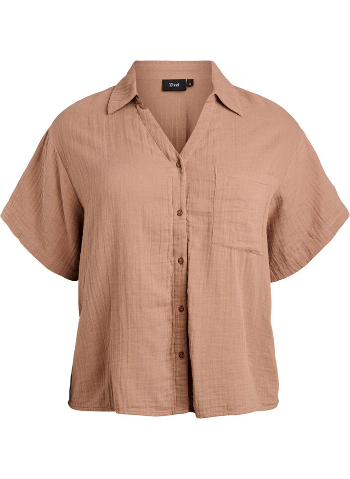 Bluse aus Baumwoll-Musselin mit kurzen &Auml;rmeln, Braun, Packshot image number 0