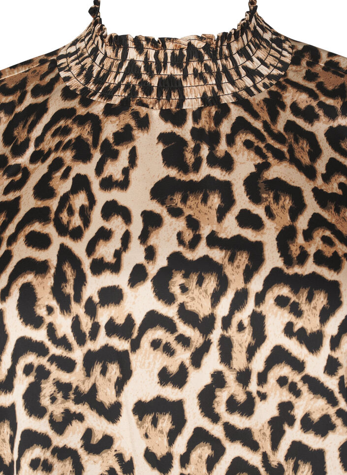 Bluse mit Smok-Einsatz und Leopardenmuster, Braun, Packshot image number 2