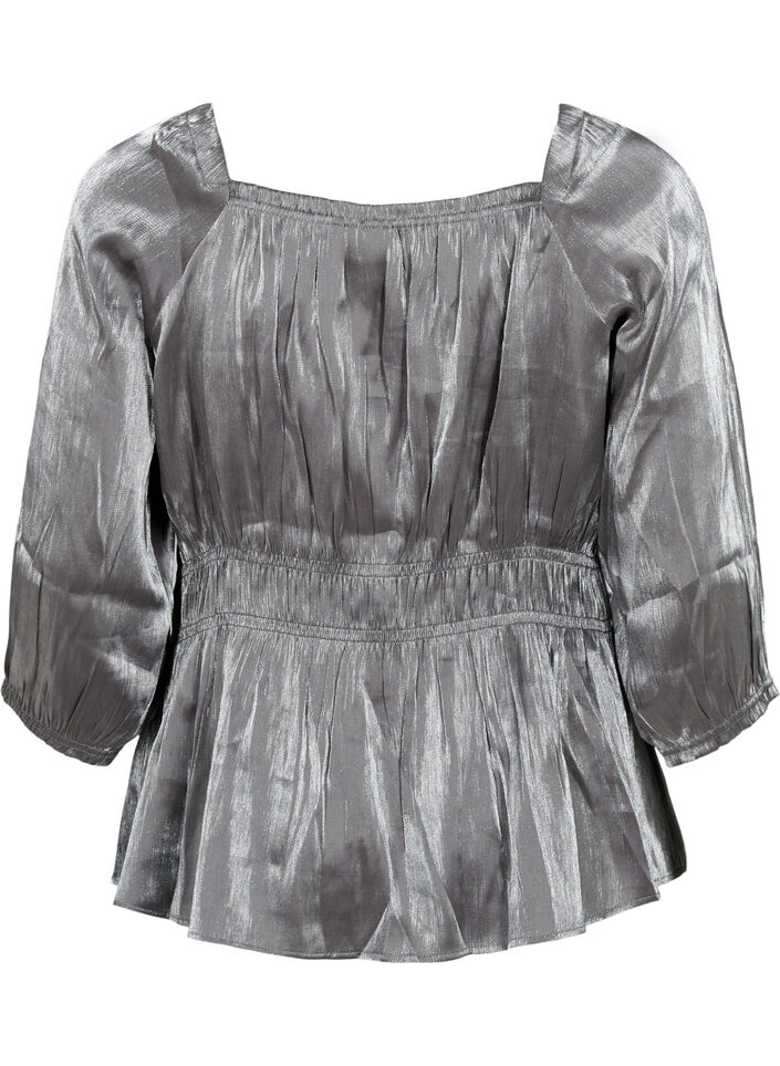 Blouse de couleur argentée avec manches 3/4 et smocks, Dark Silver, Packshot image number 1