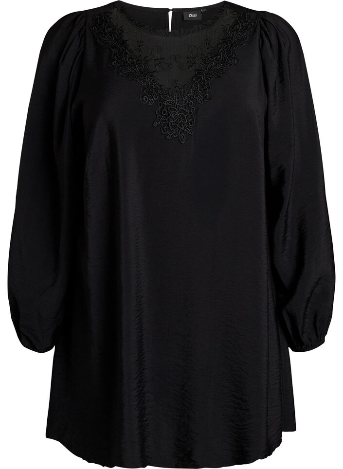 Tunika aus Viskose mit Spitzendetails, Schwarz, Packshot image number 0