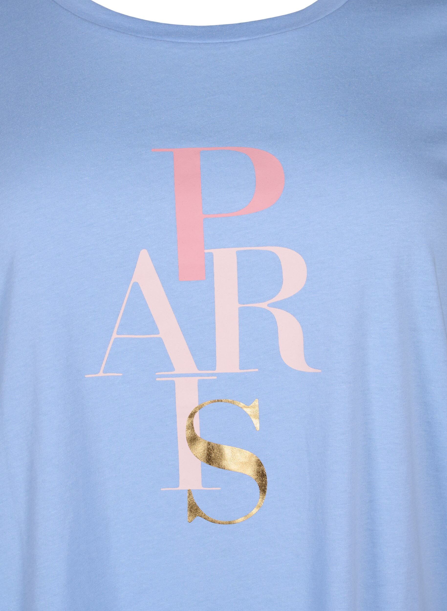 Zizzi T-shirt en coton avec imprim&eacute; texte, Serenity w. Paris, Packshot image number 2