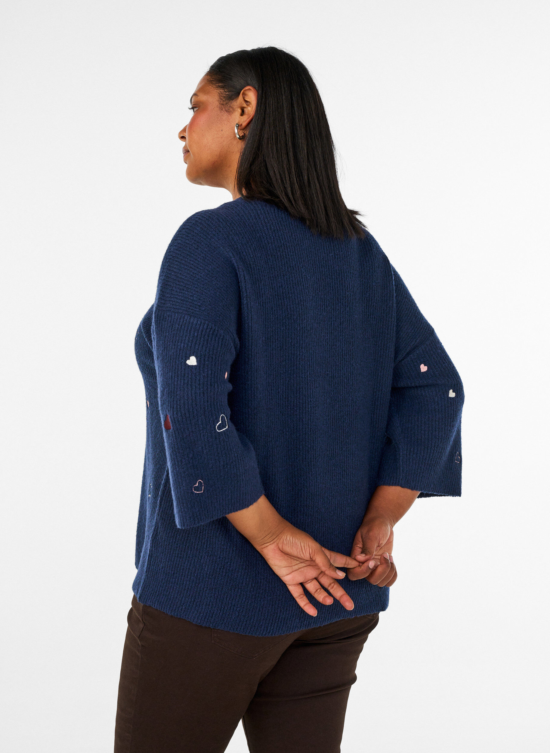 ZizziPull &agrave; c&oelig;urs et manches 3/4, Bleu, Model image number 2
