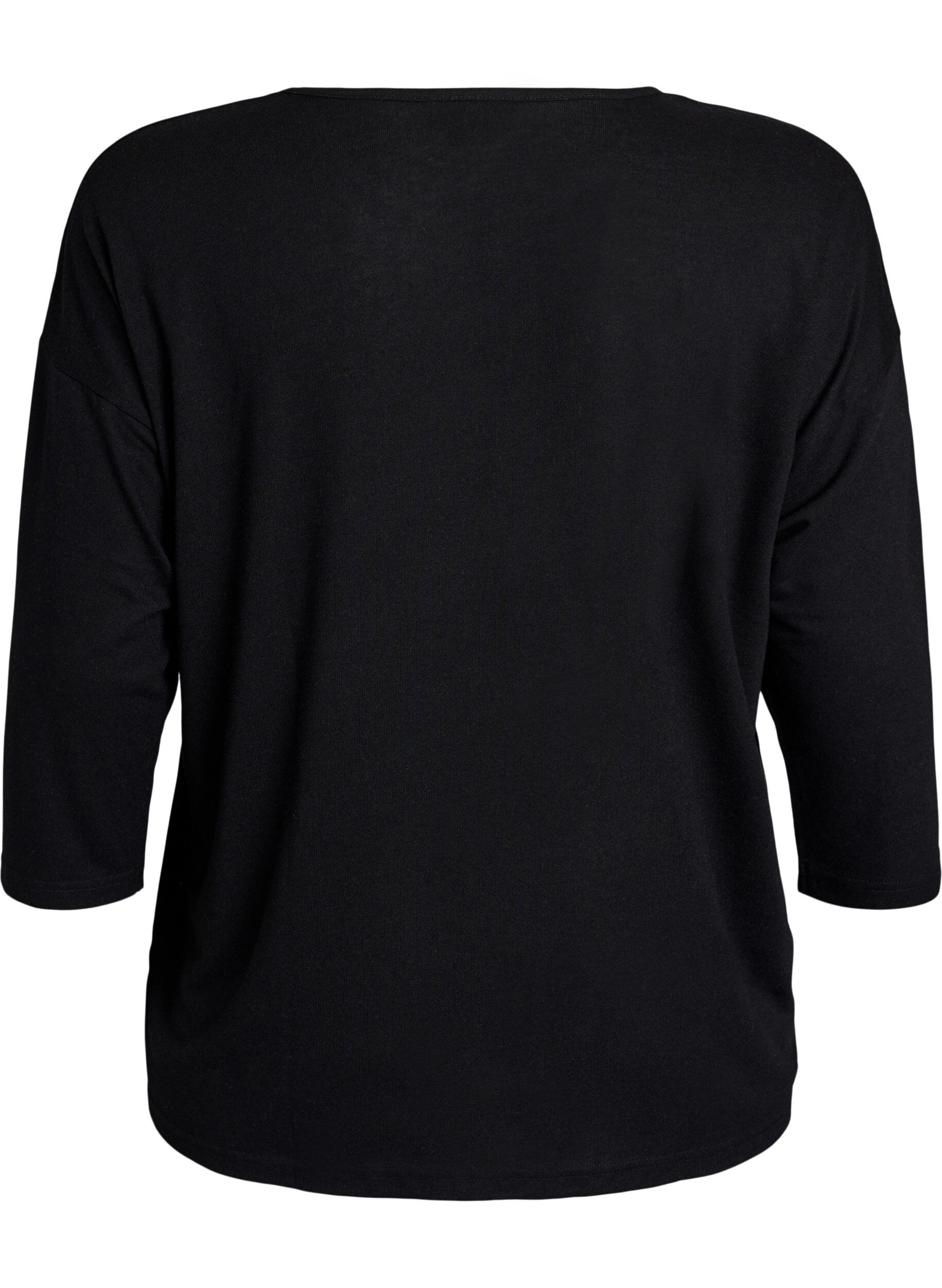 Zizzi Blouse en jersey avec manches 3/4, Noir, Packshot image number 1