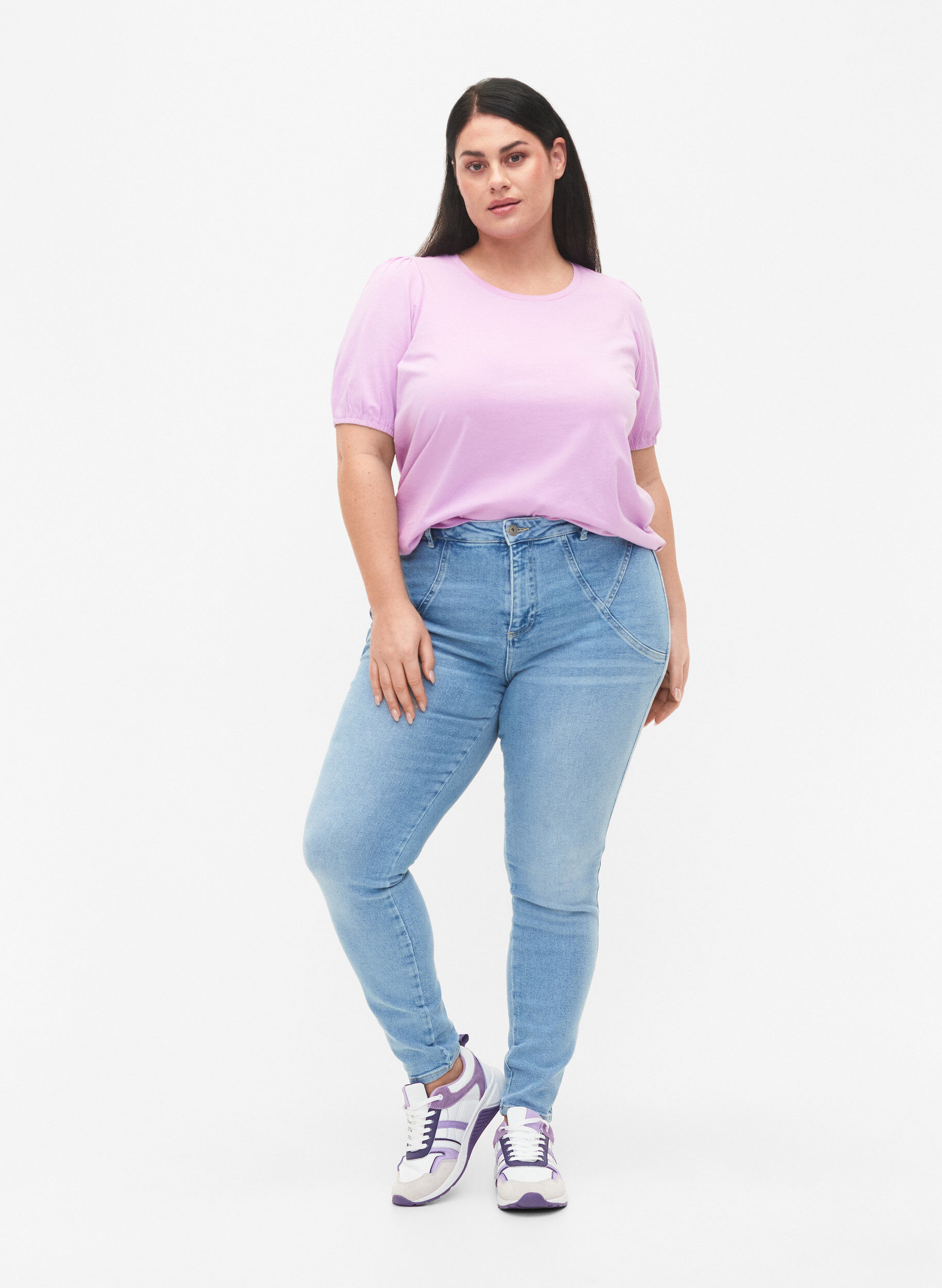 Zizzi Hochtaillierte Amy-Jeans mit super schmaler Passform, Light blue, Model image number 0