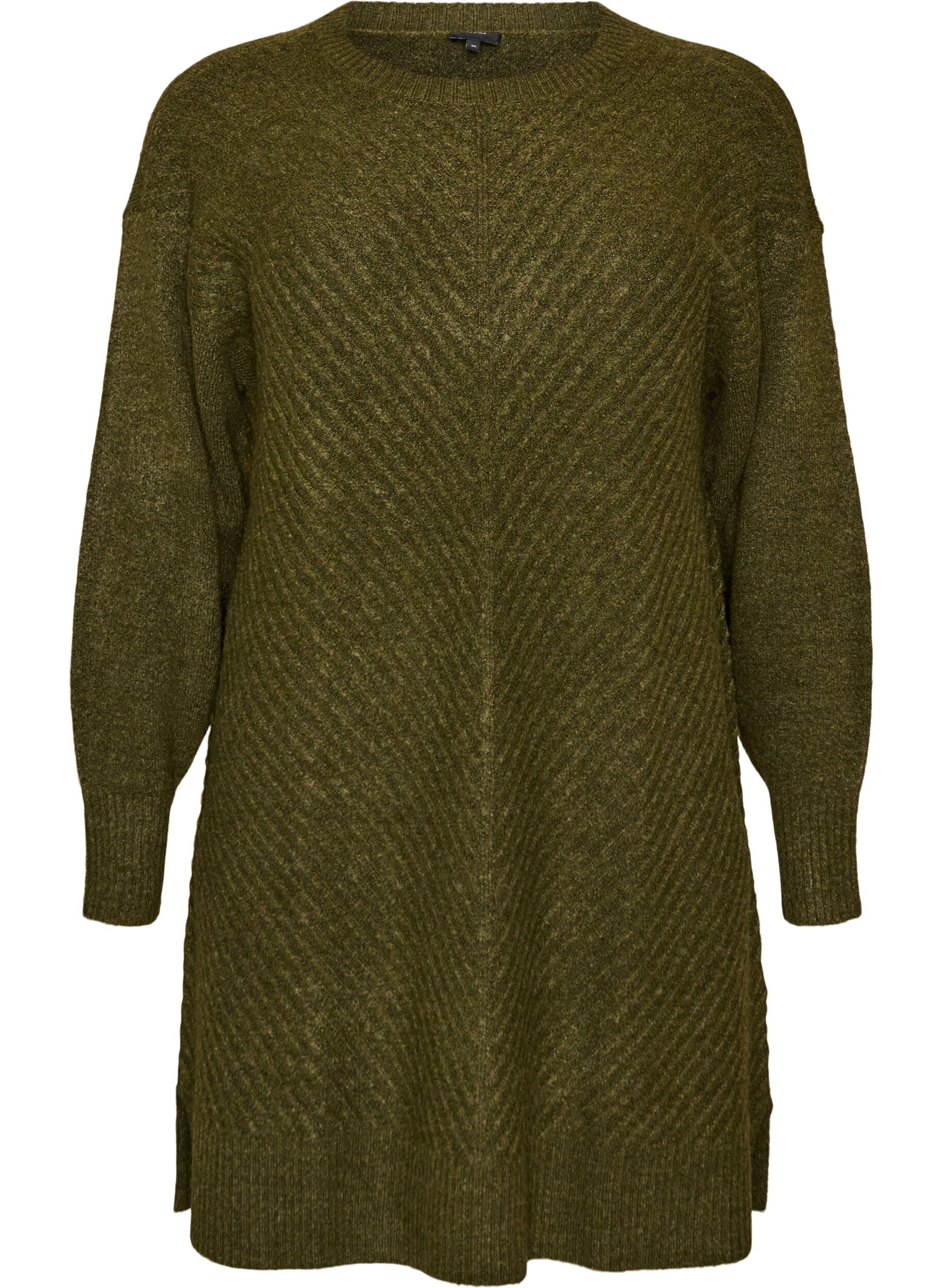 ZizziRobe courte en maille avec un motif textur&eacute; en V, Vert fonc&eacute;, Packshot image number 0