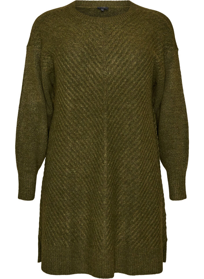 Robe courte en maille avec un motif textur&eacute; en V, Vert fonc&eacute;, Packshot image number 0