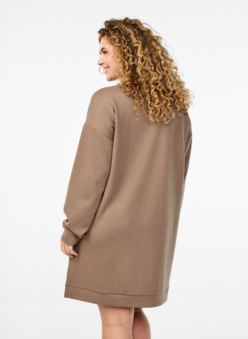 Robe sweat courte en mélange modal, Fossil , Model image number 1