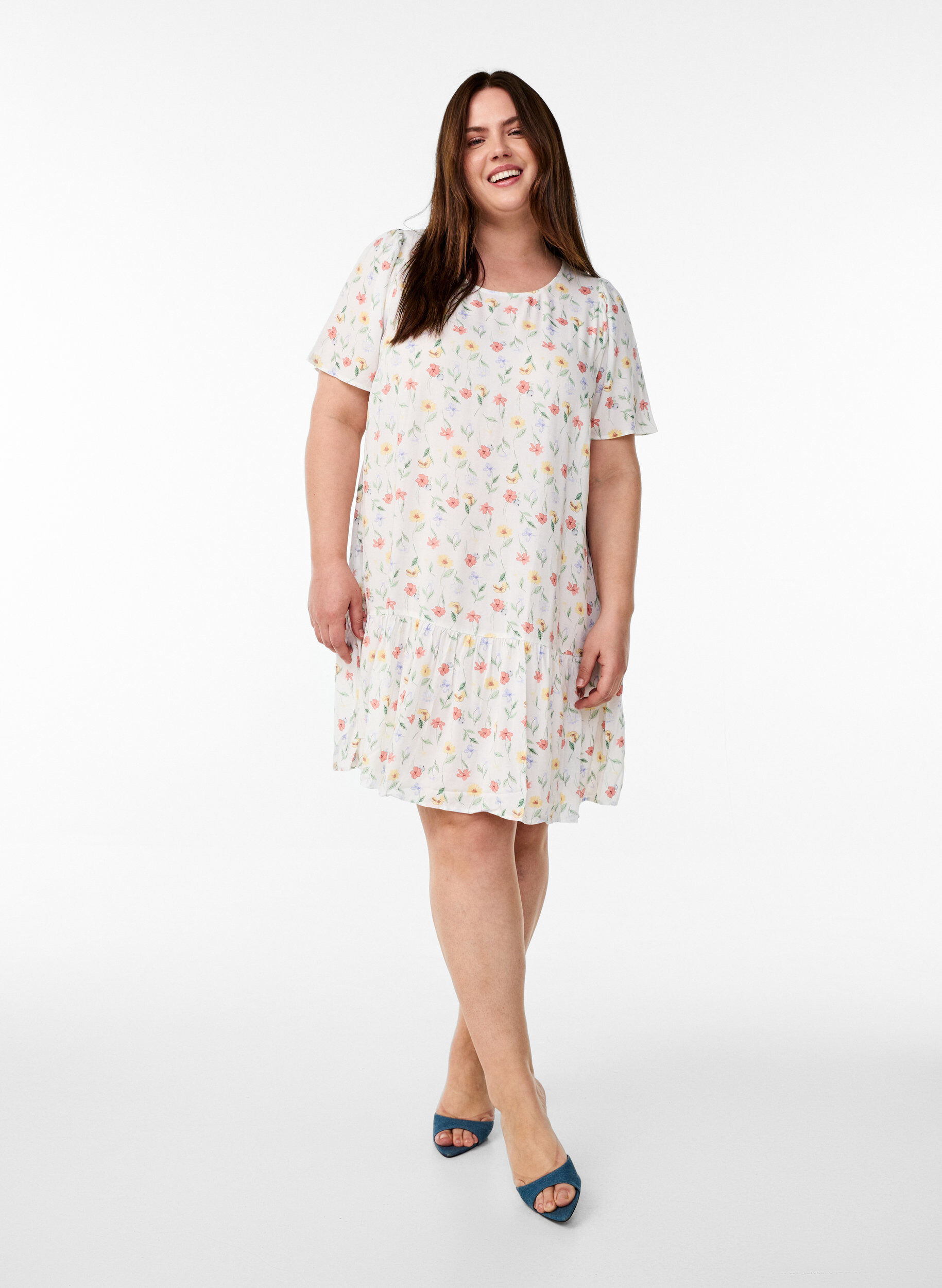 ZizziRobe en viscose avec d&eacute;coupe, Blanc, Model image number 1