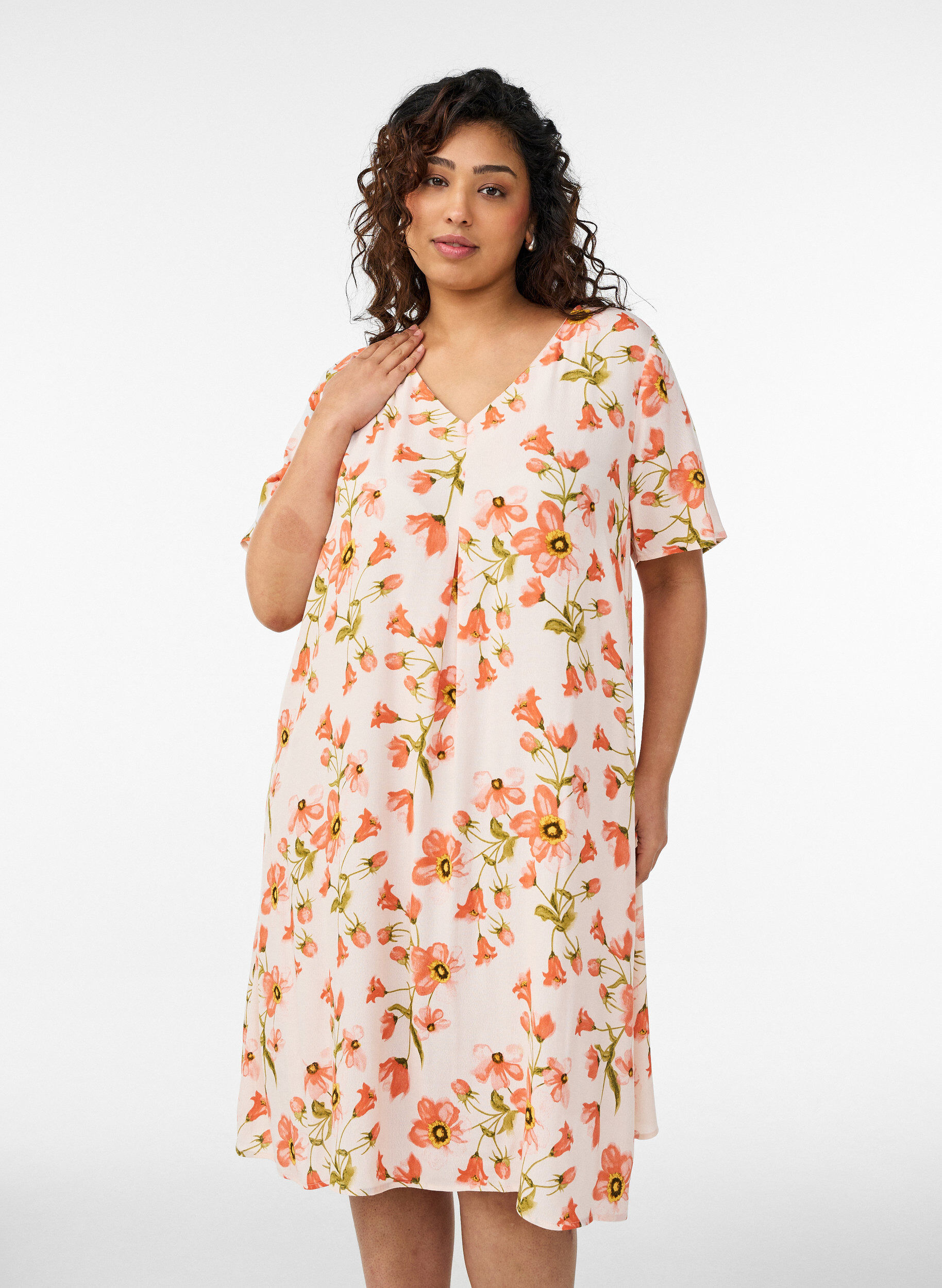 A-Linien-Kleid aus Viskose, Pink, Model