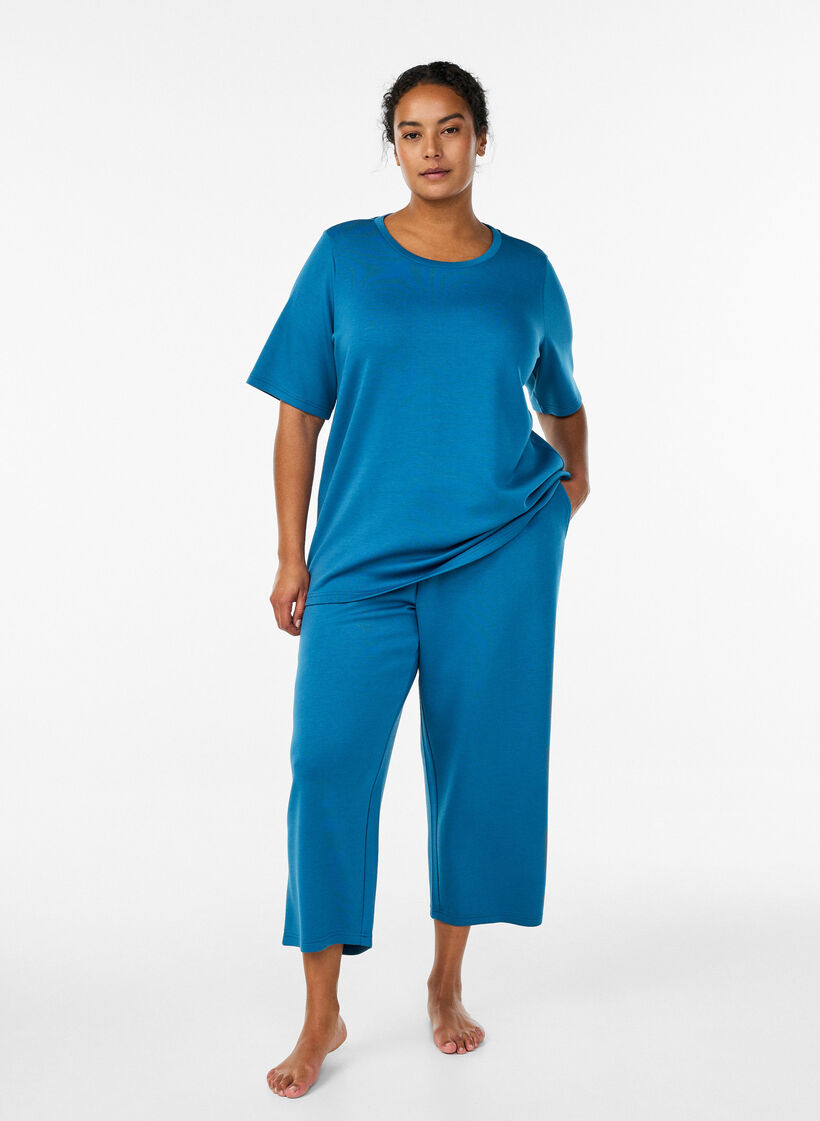 T-shirt en modal m&eacute;lang&eacute;, Bleu p&eacute;trole, Model image number 1