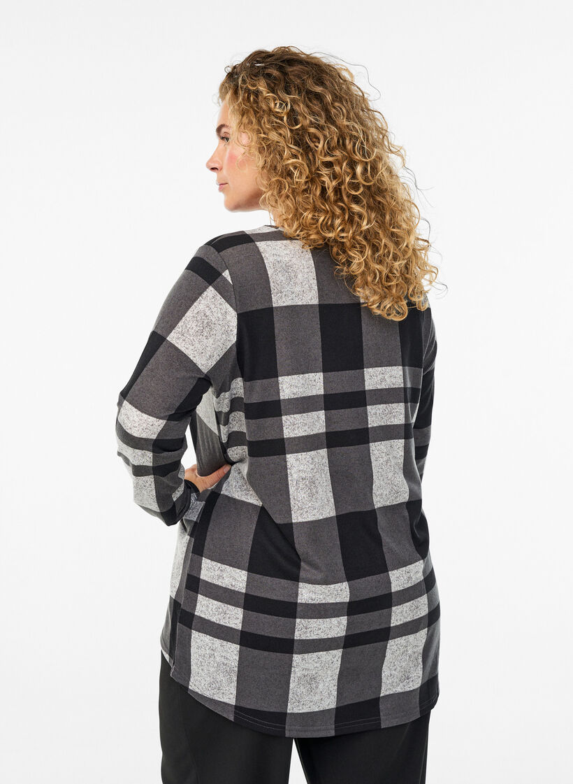 Gemusterte Bluse mit langen Ärmeln, Grau, Model image number 2