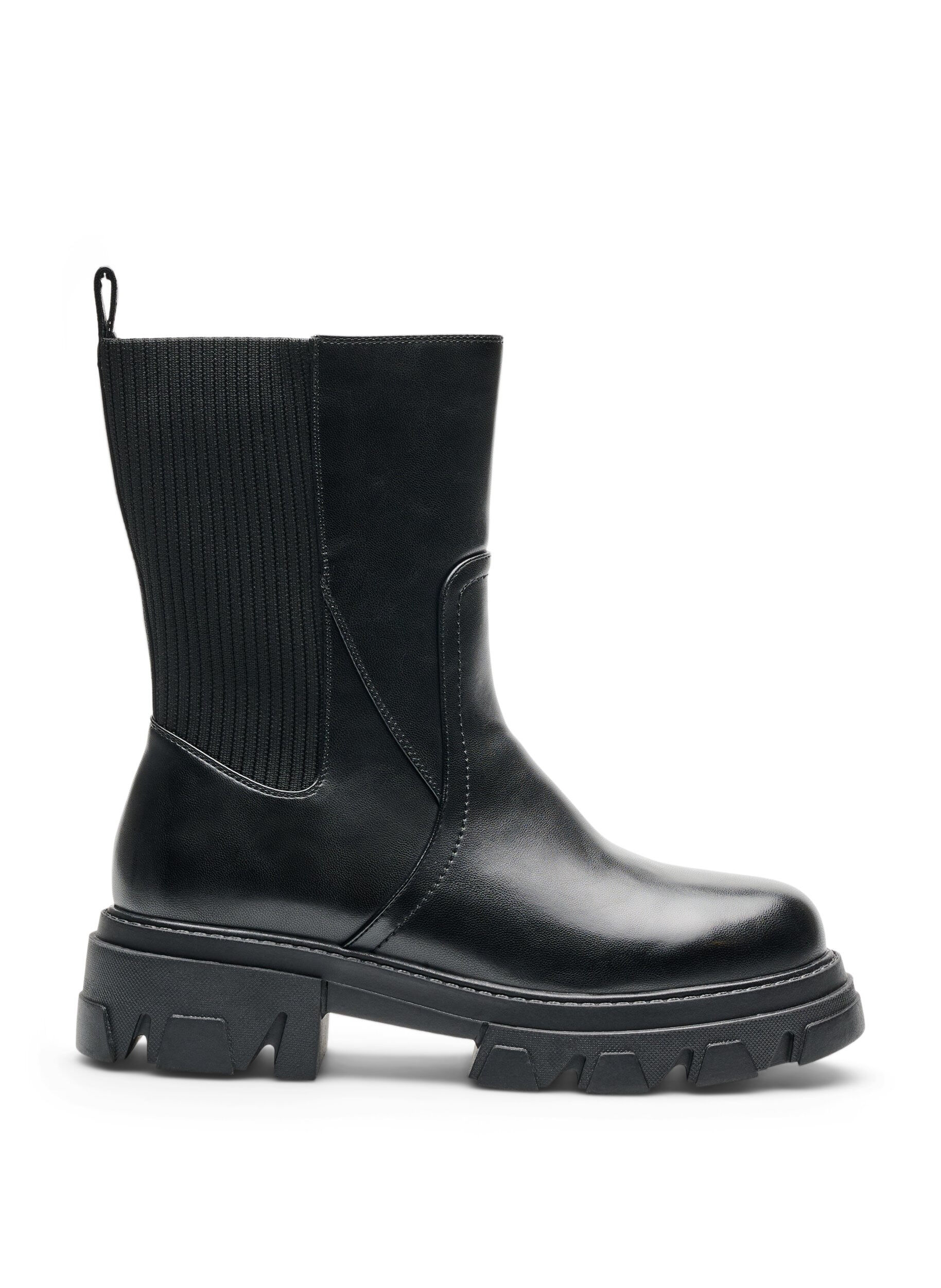 ZizziChelsea-Boot mit chunky Sohle und gerippten Eins&auml;tzen, Schwarz, Packshot image number 0