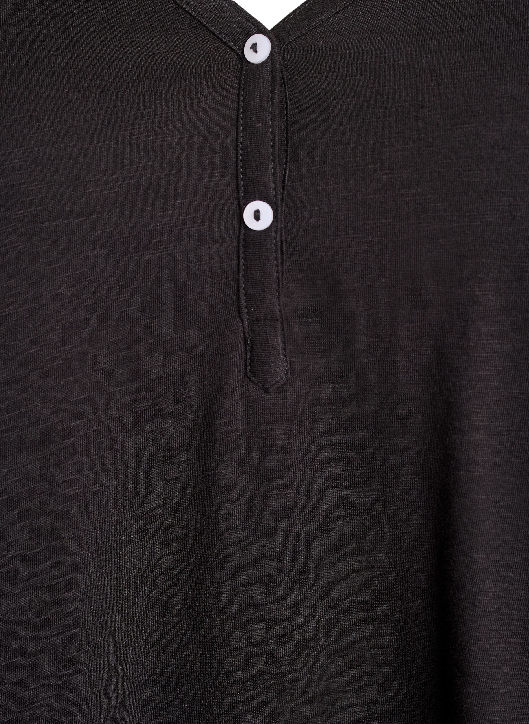 ZizziT-shirt &agrave; manches longues avec col V et boutons, Noir, Packshot image number 2