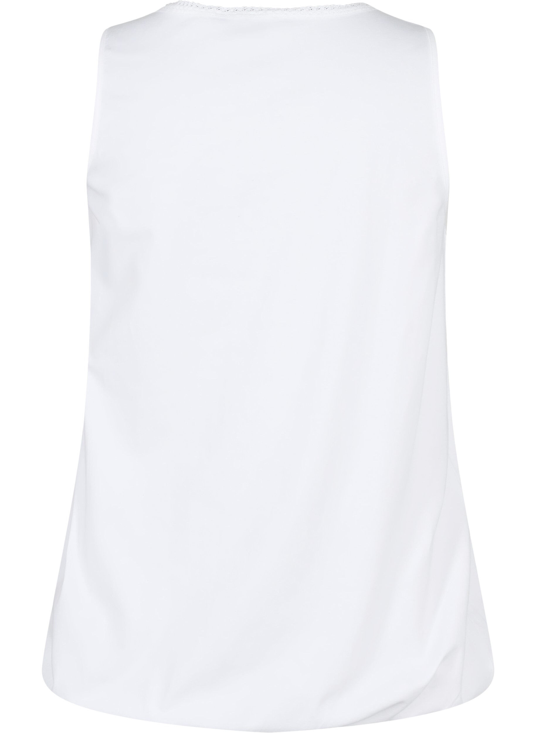 Zizzi Top en coton avec col rond et bordure en dentelle, Bright White, Packshot image number 1