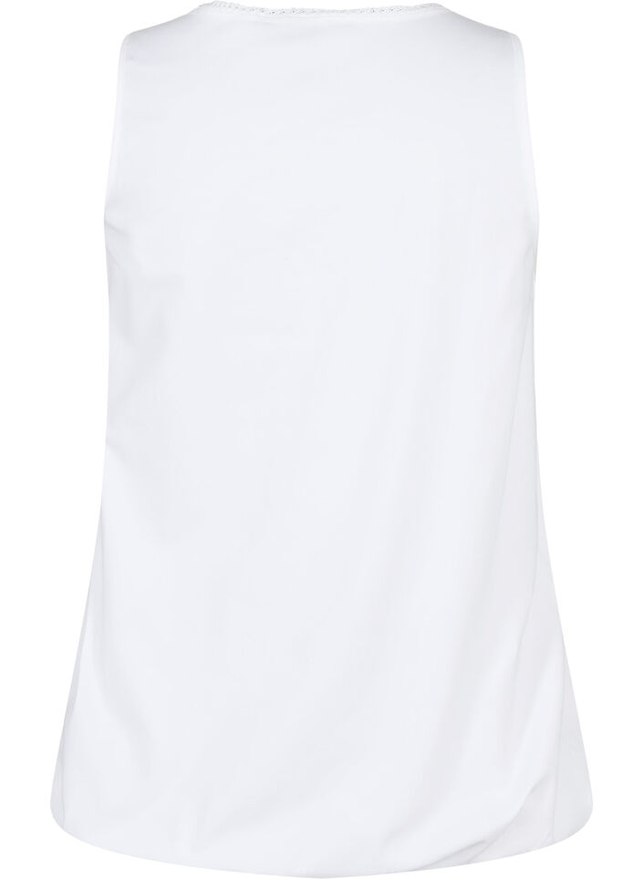 Top en coton avec col rond et bordure en dentelle, Bright White, Packshot image number 1