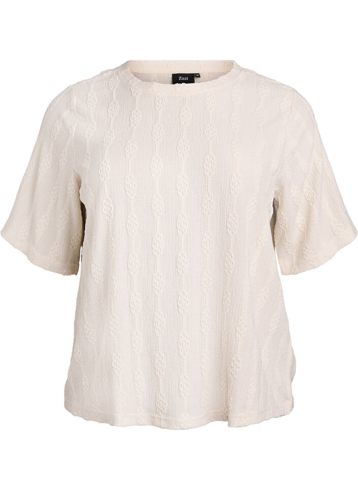 Blouse à motif texturé et manches courtes, Beige, Packshot image number 0