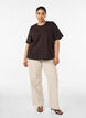 T-shirt coupe boxy en coton, Marron, Model image number 1