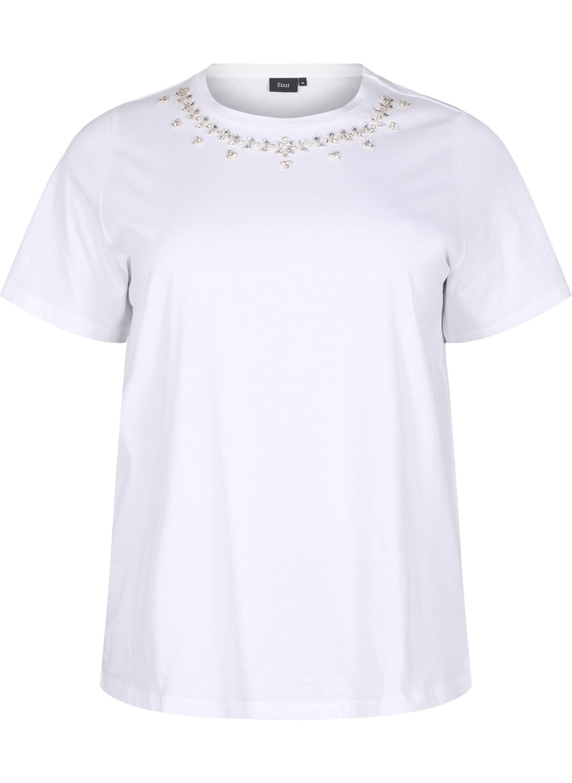 Zizzi T-Shirt mit Rundhalsausschnitt und Strasssteinen, Bright White, Packshot image number 0