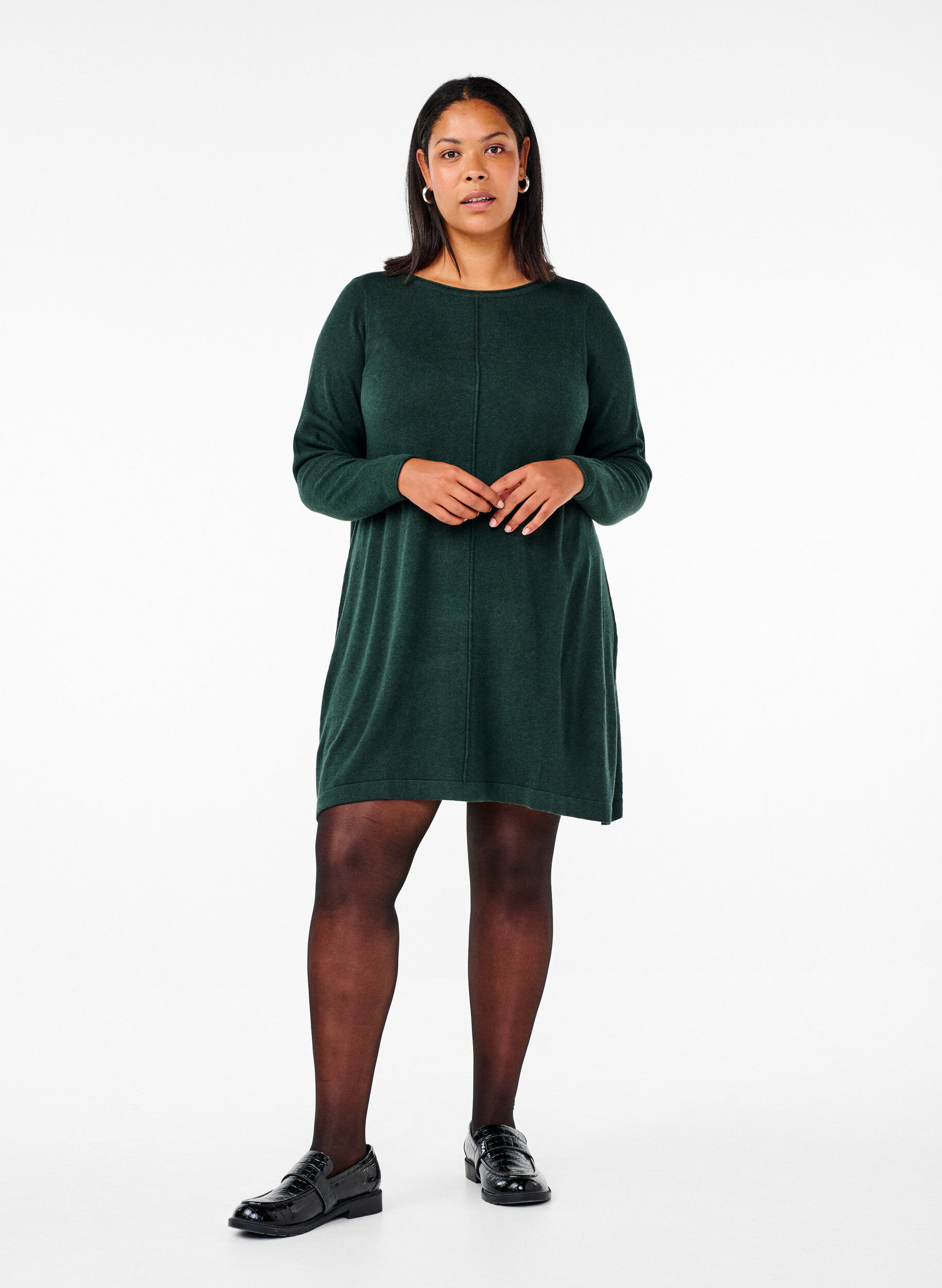 ZizziRobes tricot&eacute;es en m&eacute;lange coton-viscose, Vert, Model image number 1