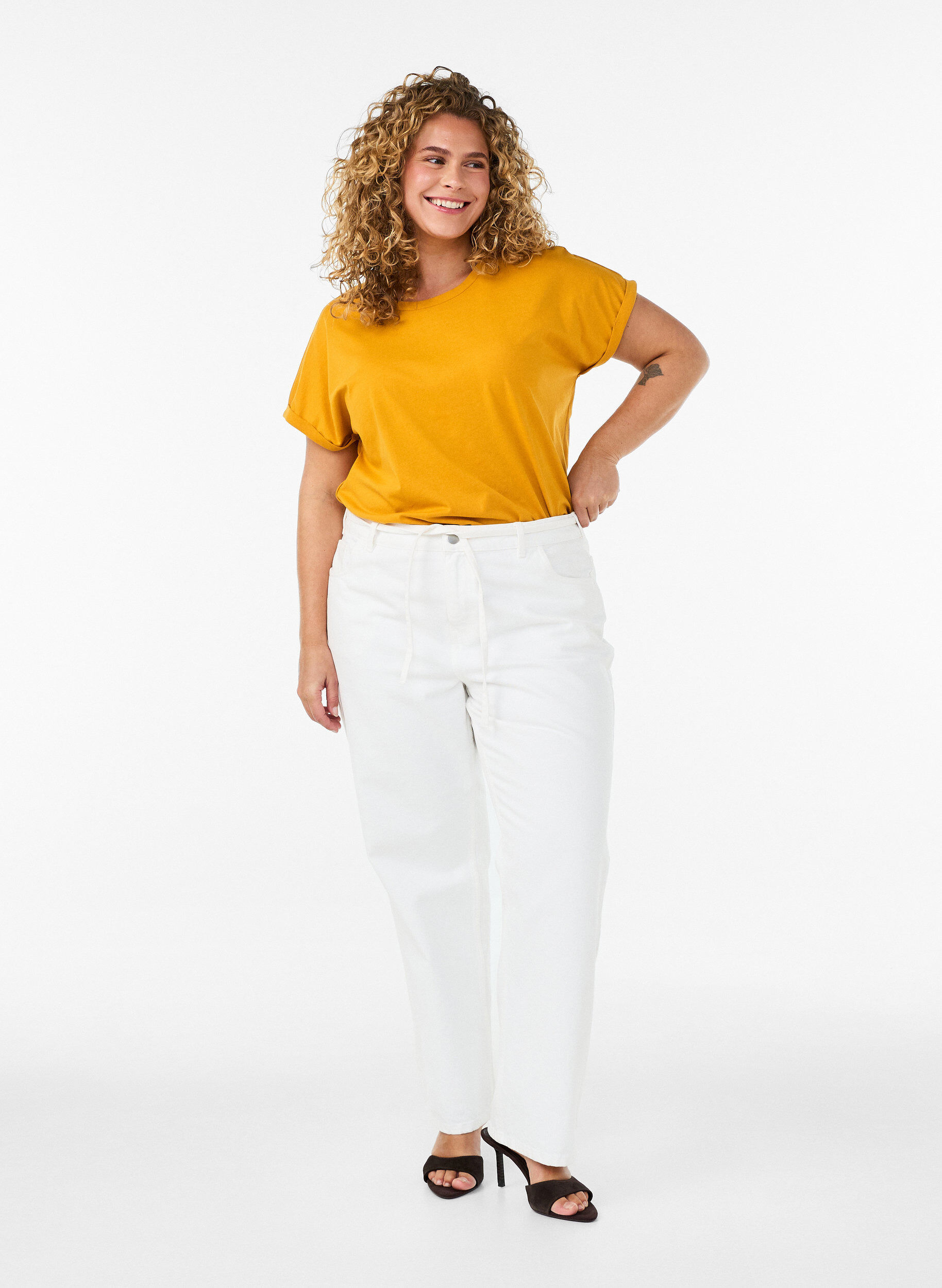 ZizziT-shirt &agrave; manches courtes en coton m&eacute;lang&eacute;, Jaune, Model image number 1