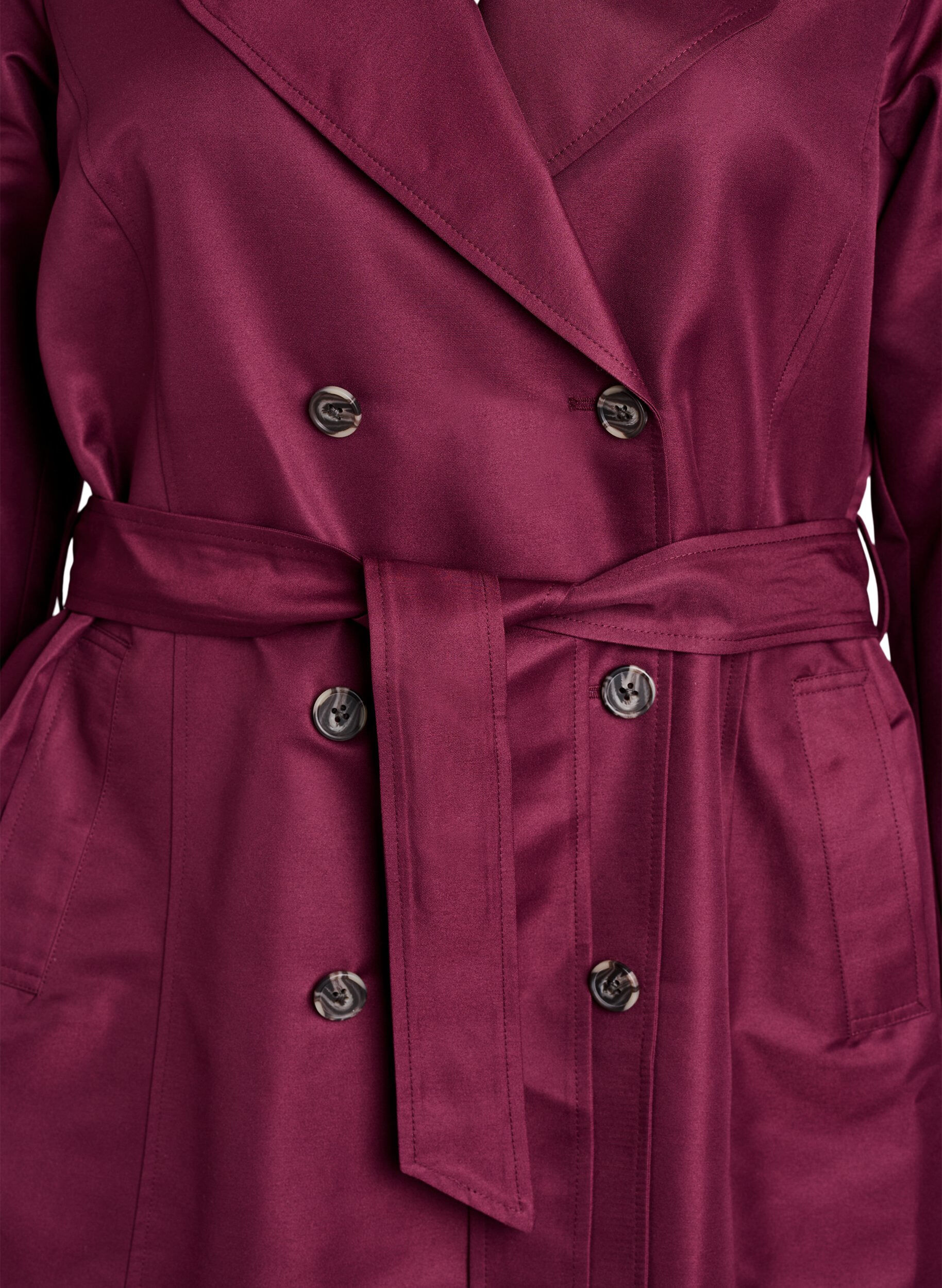 Zizzi Trench court avec ceinture, Bordeaux fonc&eacute;, Packshot image number 2