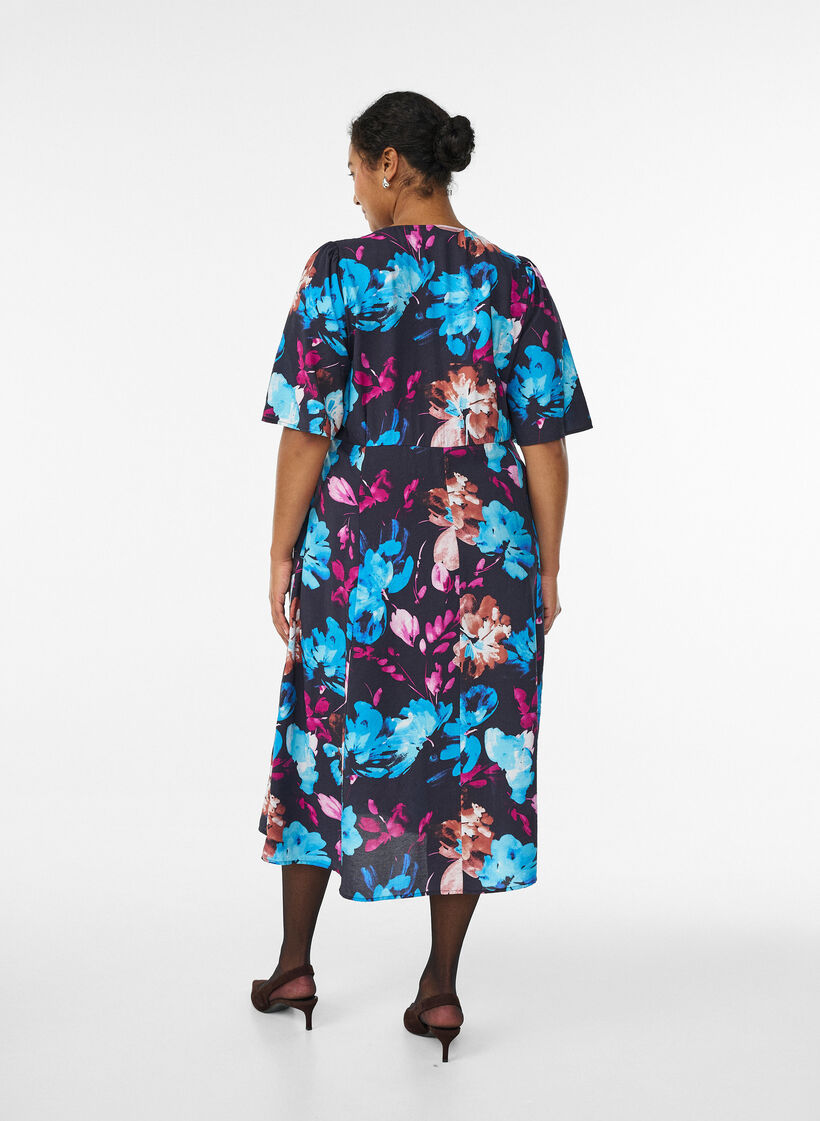 Robe midi à imprimé floral et taille empire, Noir, Model image number 1