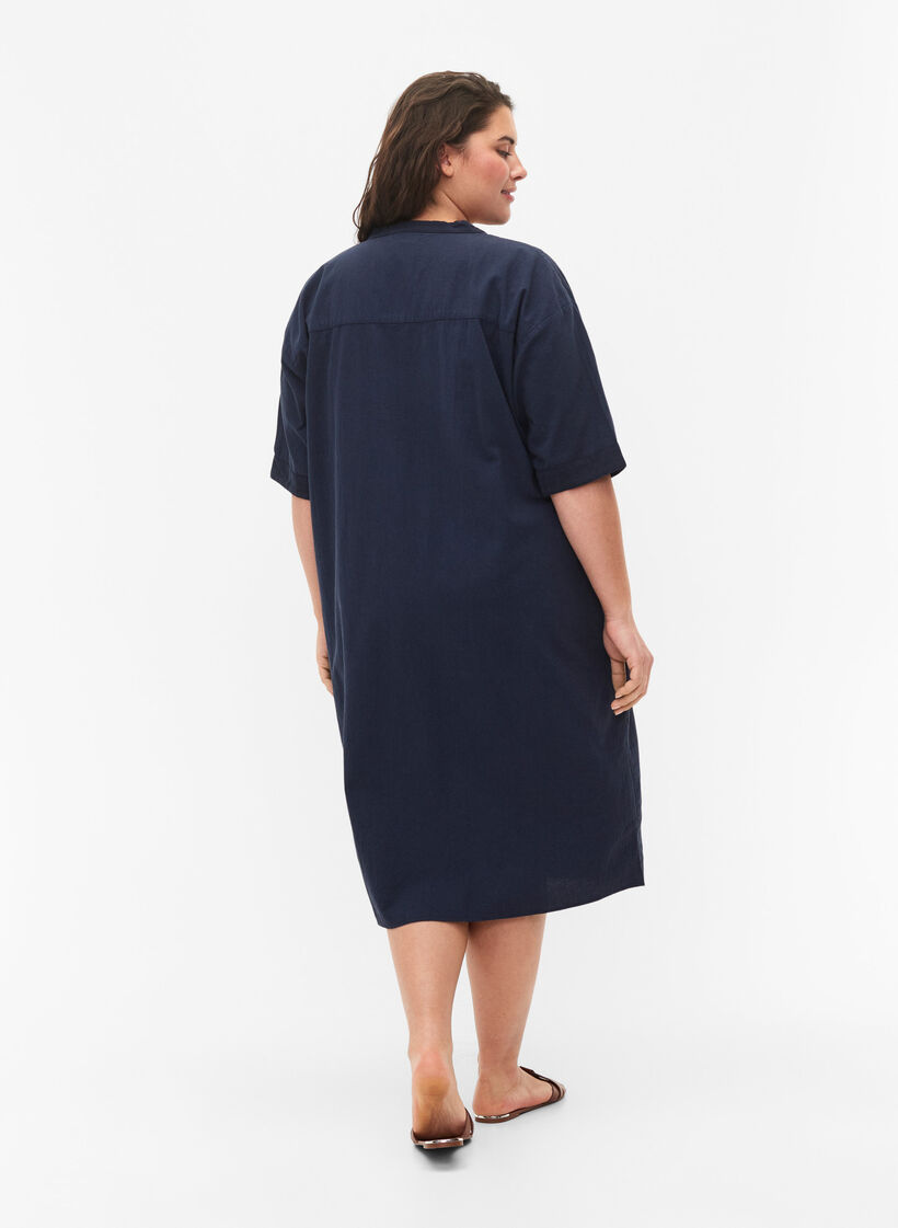 FLASH - Kurzärmeliges Midikleid aus Baumwolle, Navy Blazer, Model image number 1