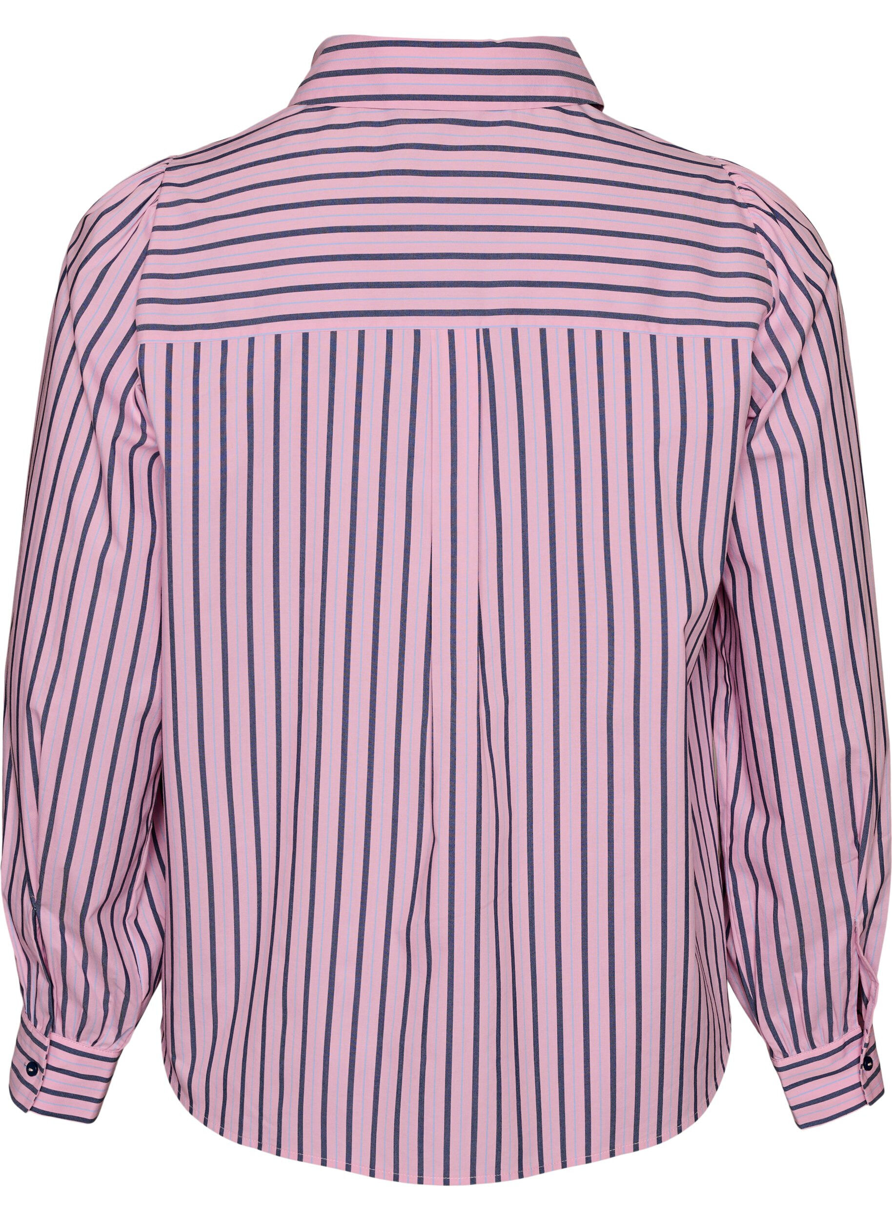 ZizziGestreifte Hemd mit klassischem Kragen und langen &Auml;rmeln, Pink, Packshot image number 1