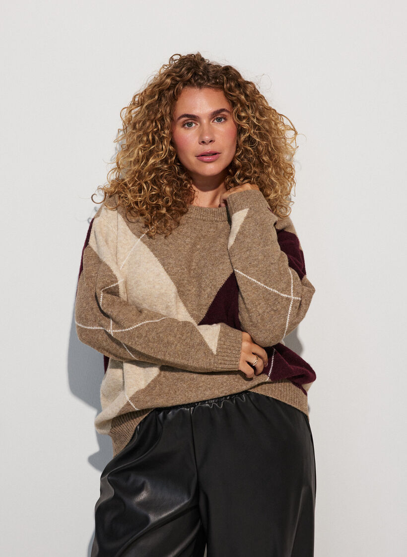 Strick mit Harlekinmuster, Braun, Model image number 0