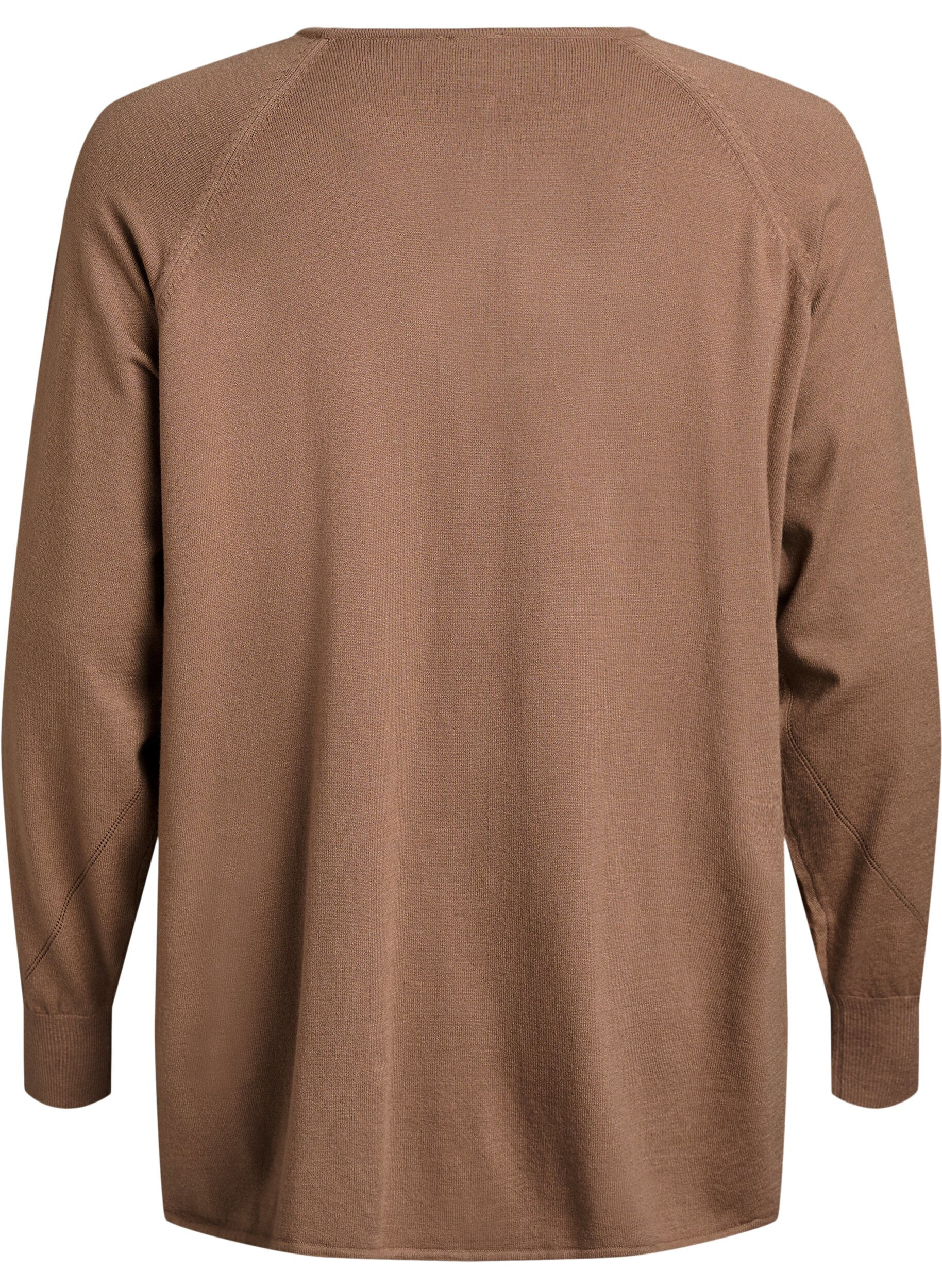 Zizzi Strickbluse mit Rundhalsausschnitt und Strickmuster, Braun, Packshot image number 1