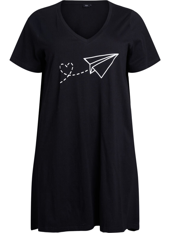 Chemise de nuit en coton biologique et &agrave; col en V, , Packshot image number 0