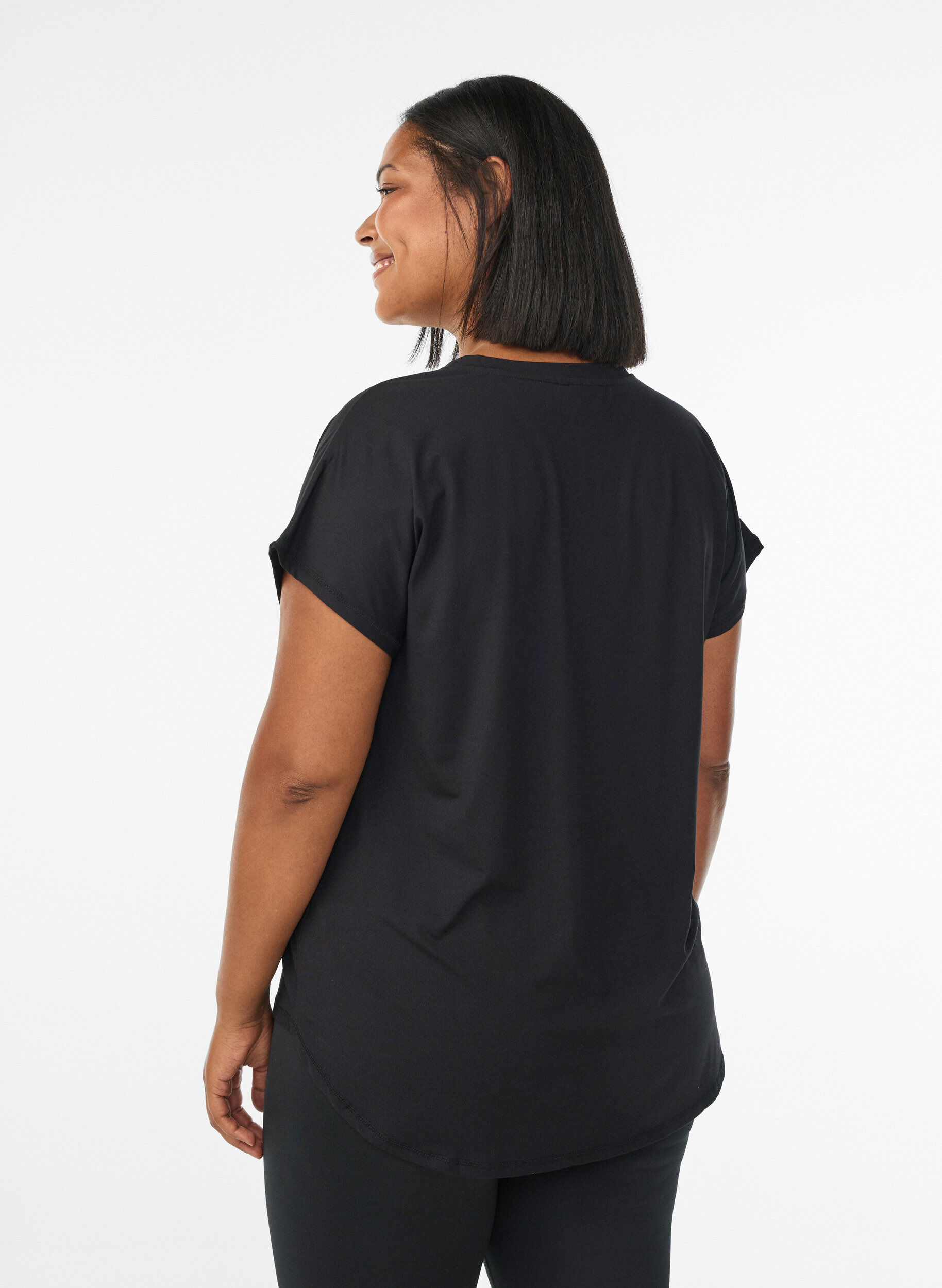 ZizziKurzarm Trainingsshirt mit V-Ausschnitt, Schwarz, Model image number 2
