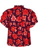 Gebl&uuml;mte Bluse aus Viskose mit R&uuml;schen&auml;rmeln, Lila, Packshot image number 1