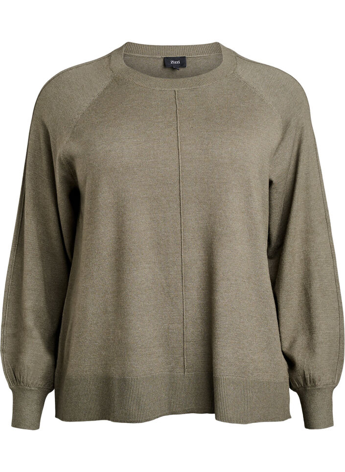 Blouse en maille avec couture centrale et manches raglan, Vert Kaki, Packshot image number 0