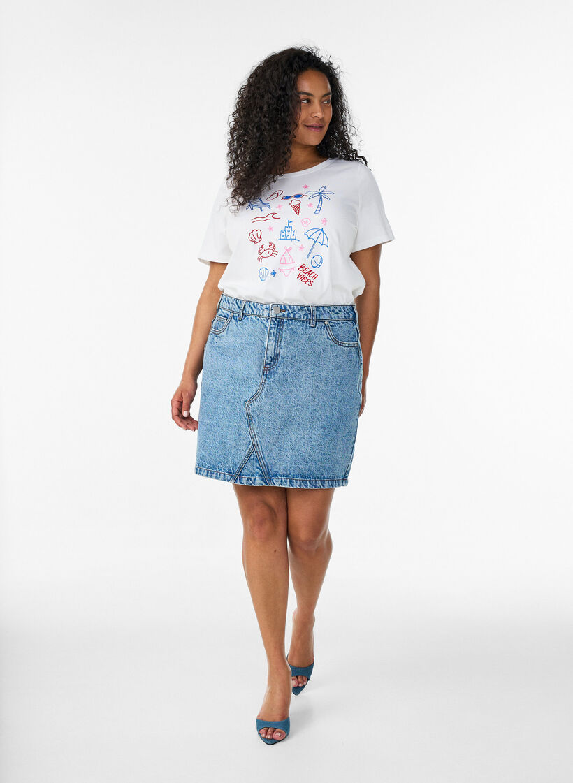 T-shirt en coton bio avec imprim&eacute; plage, Blanc, Model image number 1