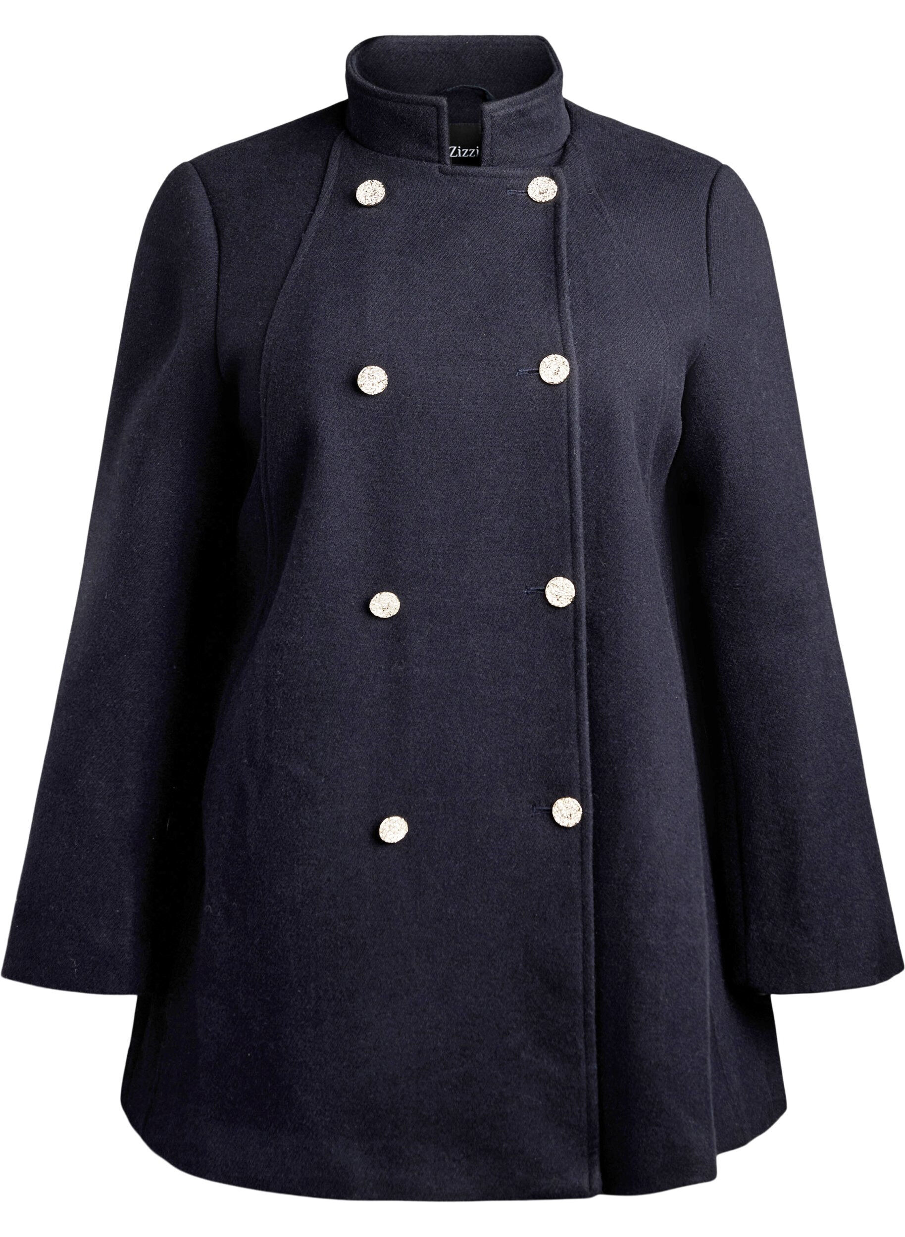 ZizziManteau coupe &eacute;vas&eacute;e avec boutons dor&eacute;s, Bleu, Packshot image number 0