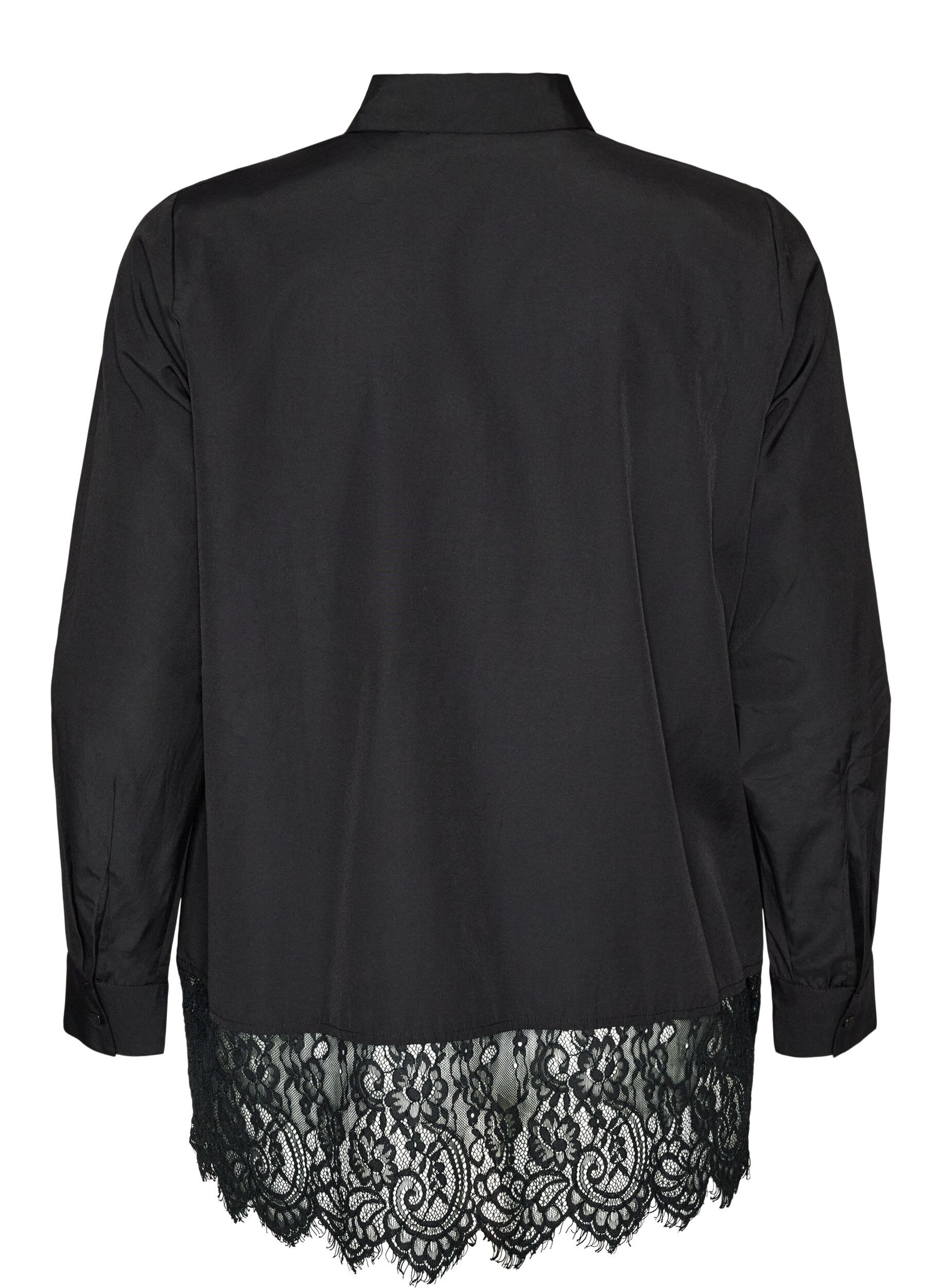 ZizziChemise ample avec une large bordure en dentelle, Noir, Packshot image number 1