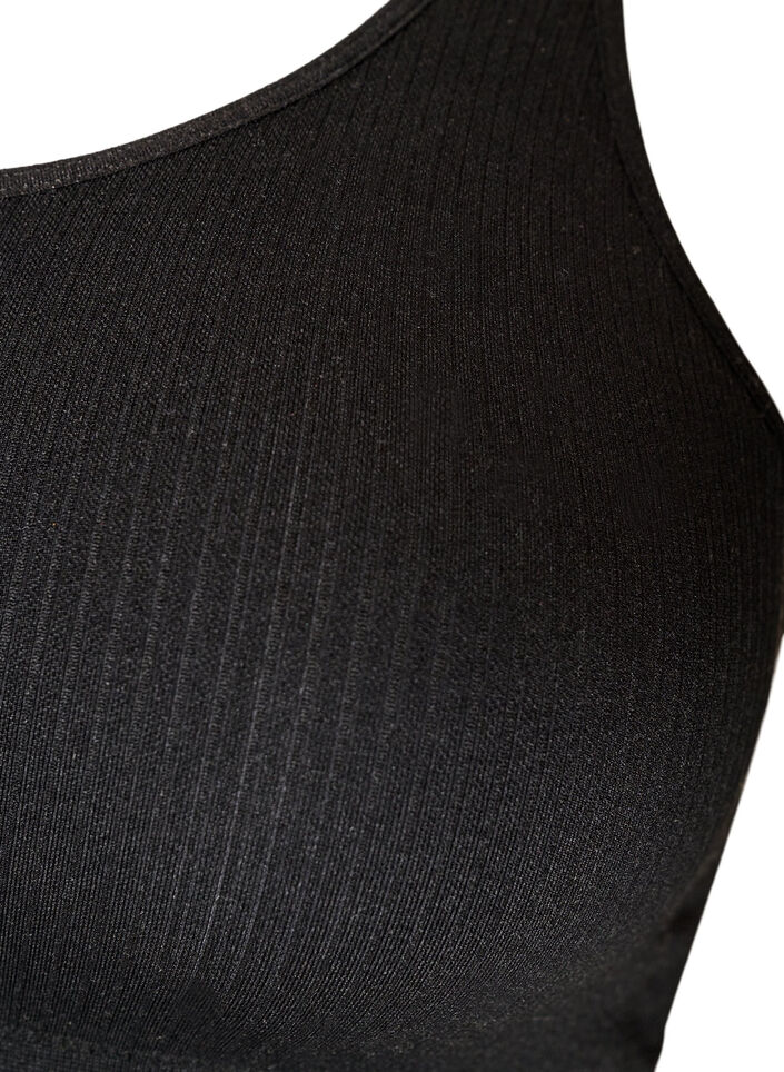 Nahtloser gerippter Sport-BH, Schwarz, Packshot image number 3