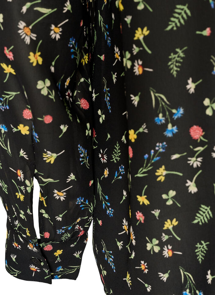 Bluse mit Allover-Print und kurzer Knopfleiste, Schwarz, Packshot image number 3