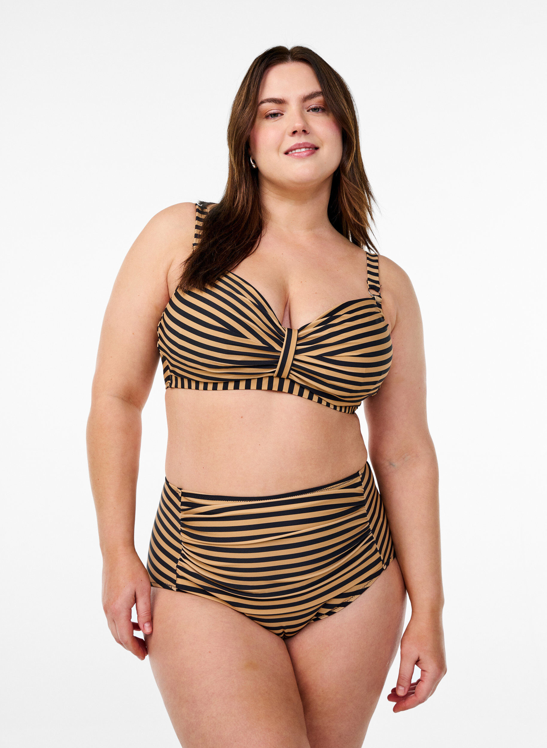 Culotte de bikini taille haute &agrave; rayures, Camel, Model