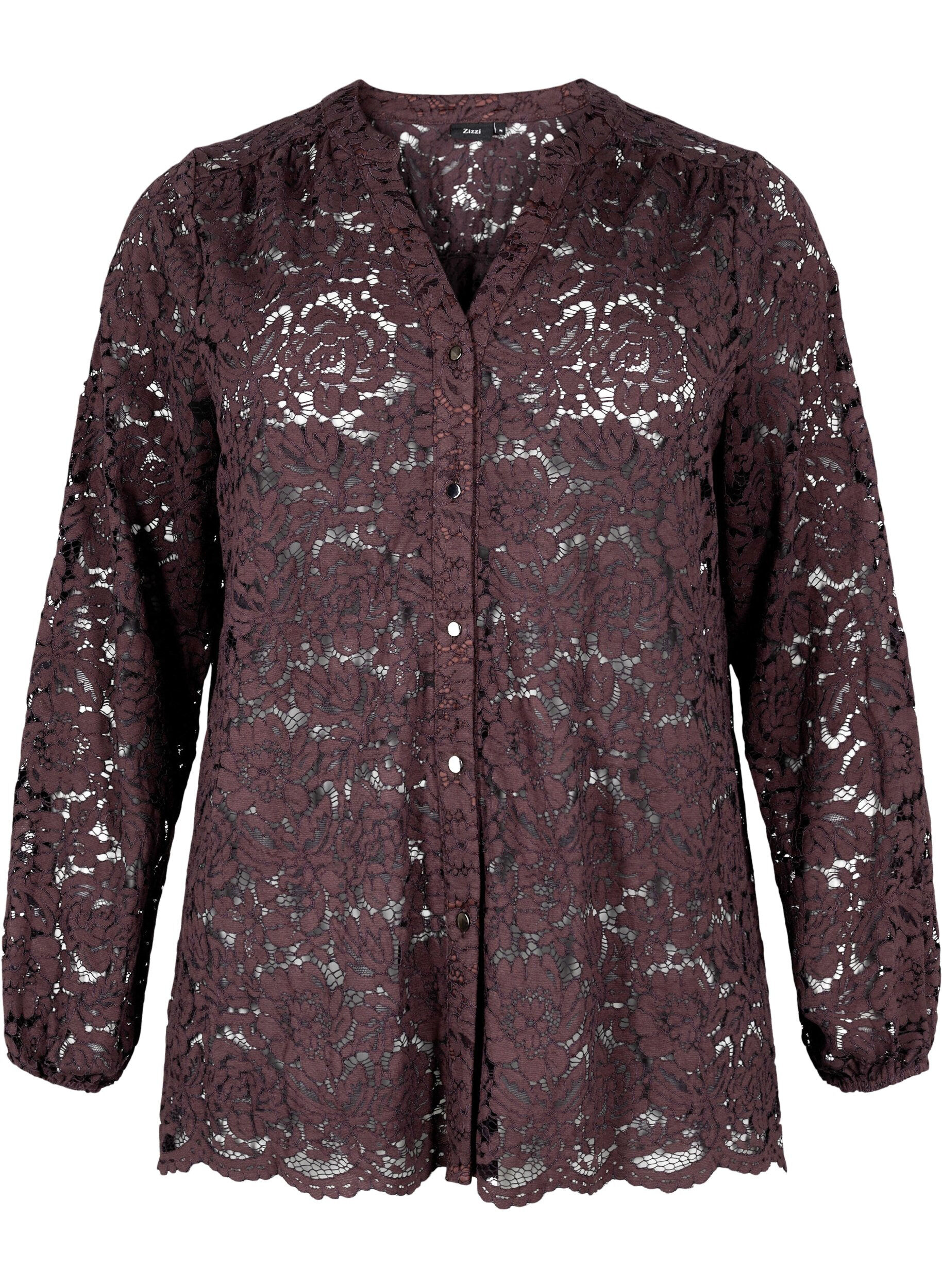 Zizzi Spitzenshirt in A-Form, Fudge, Packshot image number 0