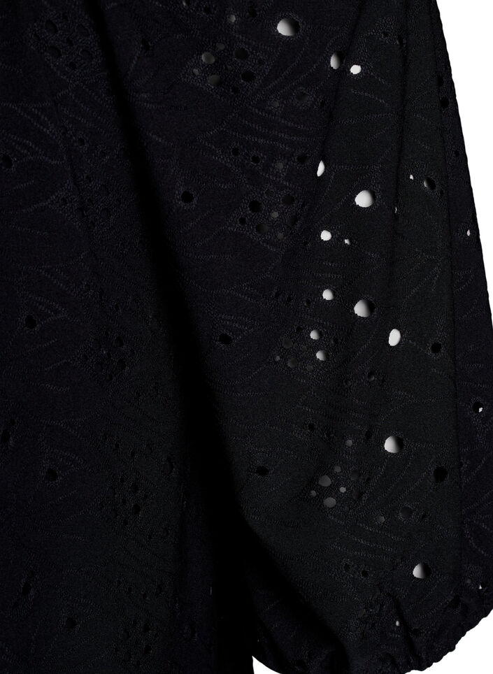 Blouse à manches courtes bouffantes et motif ajouré, Noir, Packshot image number 3