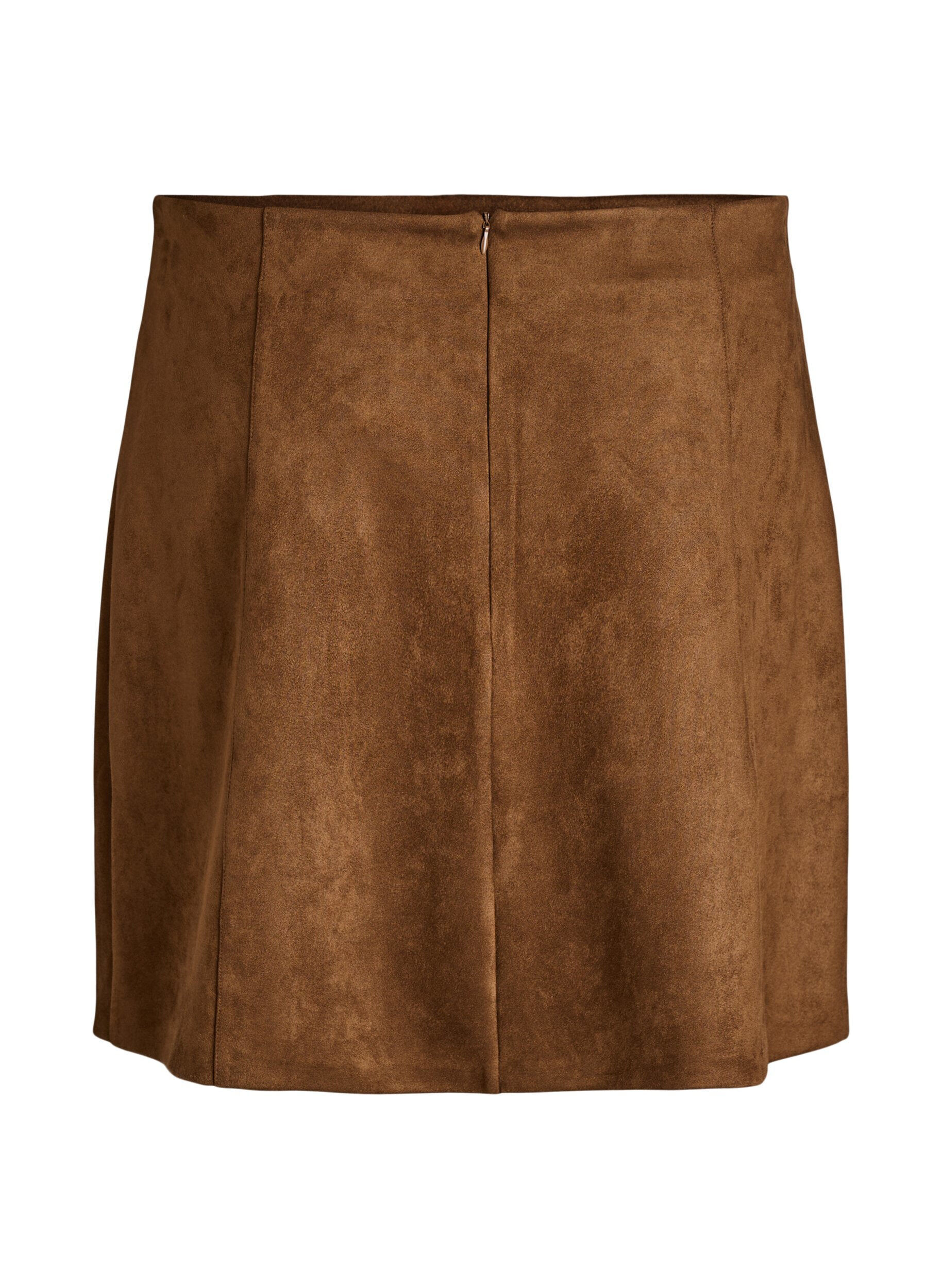 Zizzi Jupe courte &eacute;vas&eacute;e en faux daim, Marron, Packshot image number 1