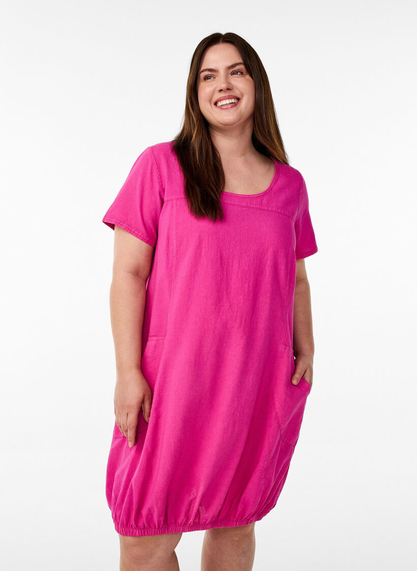 Robe en coton &agrave; manches courtes, Rose, Model image number 0