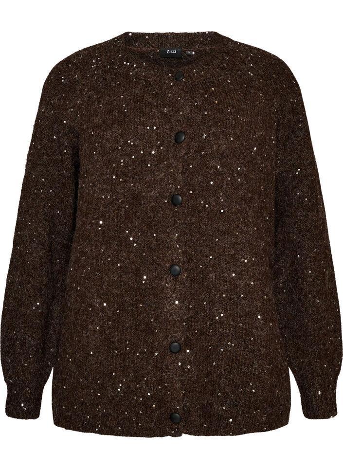 Cardigan mit Pailletten und Kn&ouml;pfen, Braun, Packshot image number 0