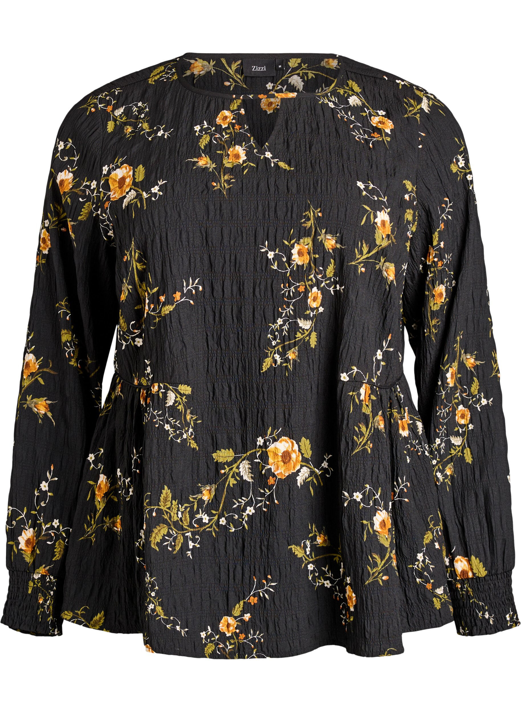 ZizziChemisier &agrave; manches longues avec imprim&eacute; floral, Noir, Packshot image number 0
