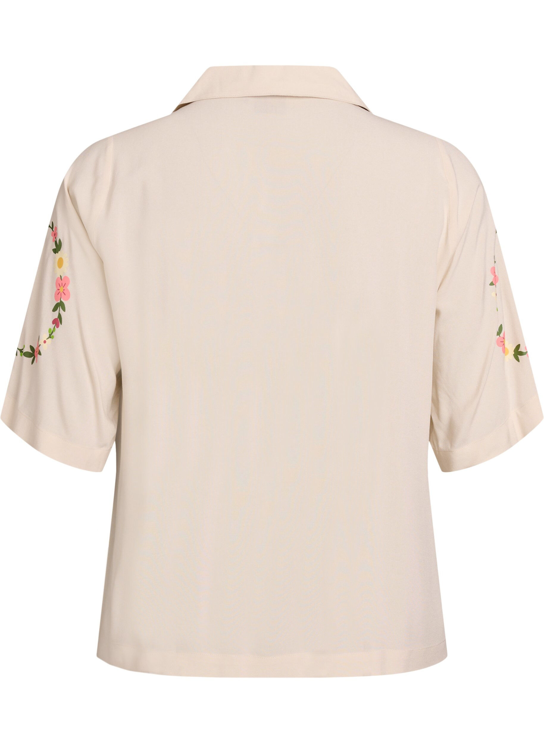 Zizzi Pyjamaoberteil aus Viskose mit Bindeband und Blumenmuster, Beige, Packshot image number 1