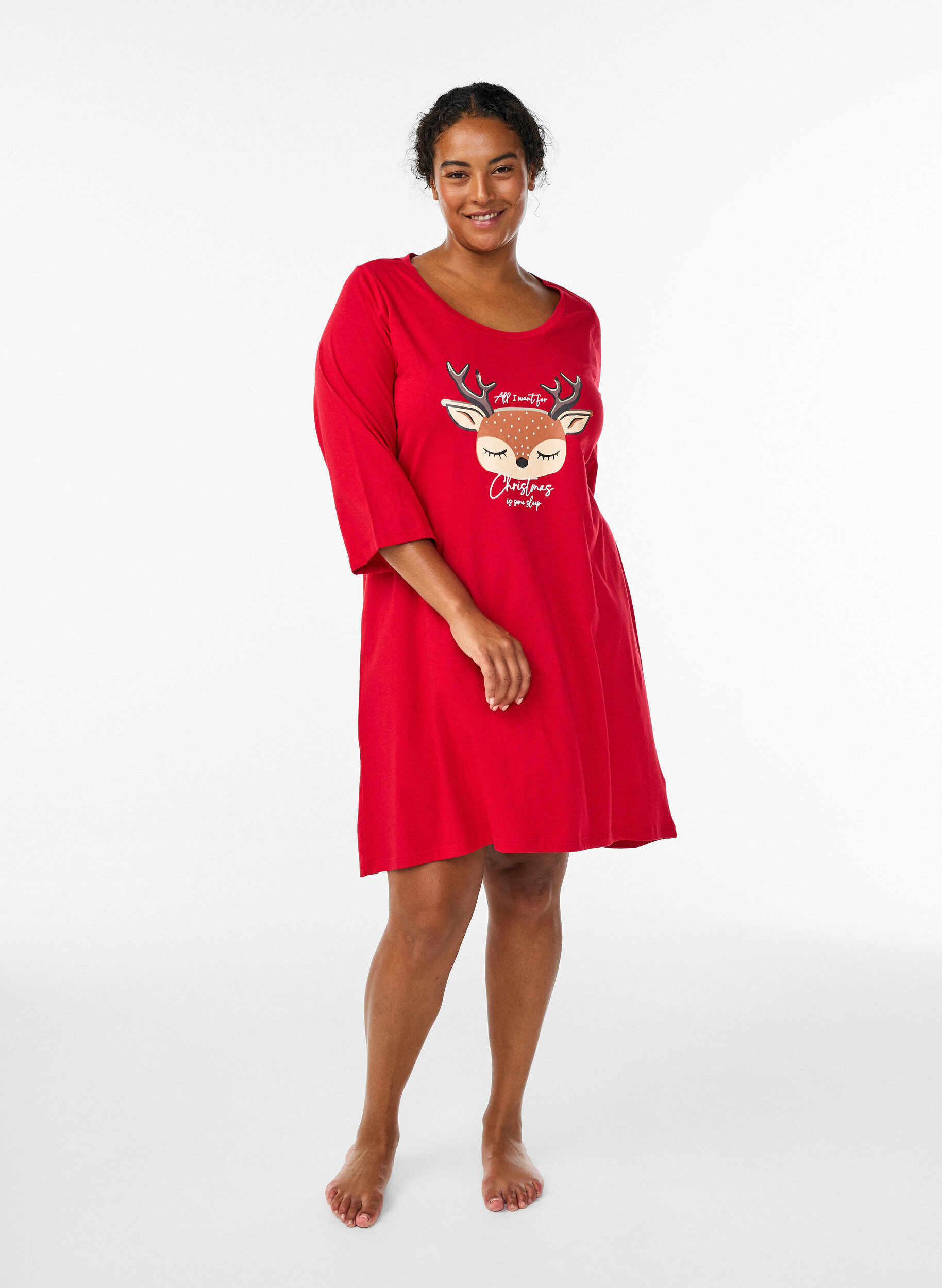 ZizziNachthemd aus Bio-Baumwolle mit Weihnachtsmotiv, Rot, Model image number 1